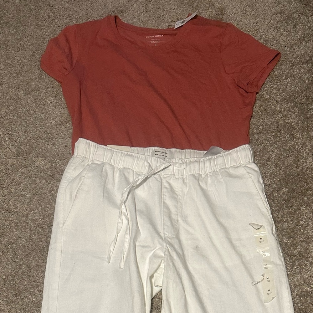 Women's White Drawstring Pants with Tee